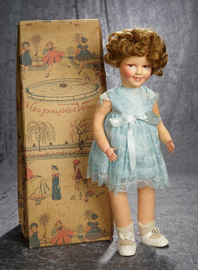 20" French Cloth Doll Depicting Shirley Temple by Poupees Venus. $500/700