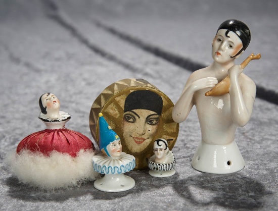 1"-4" Four German porcelain half dolls as flappers. $200/250