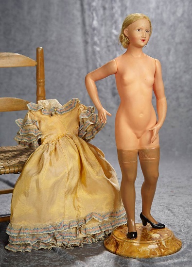 16" French all-celluloid lady doll "Floret" painted stockings, original stand by Petit Colin. $300/4