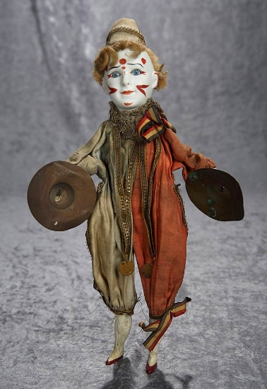 14" Rare French bisque character, model 255, by SFBJ in original jester costume. $600/900