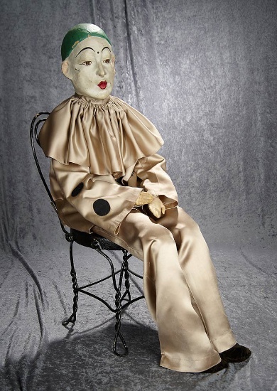 43" French paper mache Pierrot by SFBJ as boudoir doll. $300/400