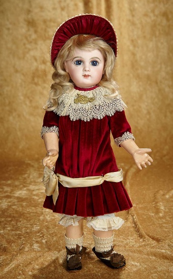 16" Beautiful French bisque blue-eyed bebe E.J., size 7, by Jumeau, original signed body. $3200/3600