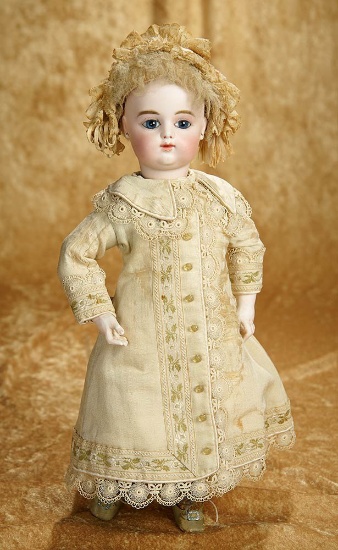 16" Early French Bisque Bebe by Gaultier with Rare Kid Body. $2800/3200