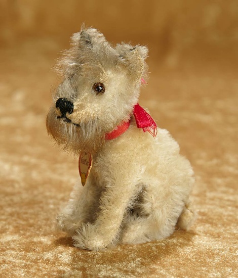 5" Rare German mohair dog "Rattler" by Steiff with original paper label. $700/900