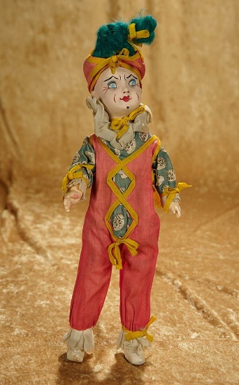 14" French paper mache jester in original costume by SFBJ. $300/400