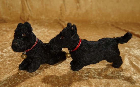 7" Pair of German black mohair Scotty dogs by Steiff. $600/900