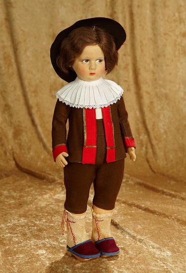 19" Italian felt character boy "Castelrotto" by Lenci, original costume, cloth, labels. $500/800