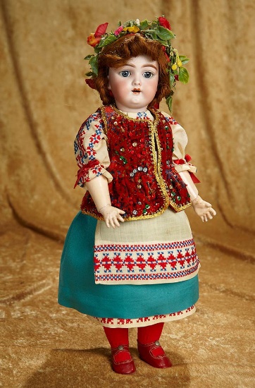 16" German bisque child, 109, by Handwerck in elaborate folklore costume. $500/700
