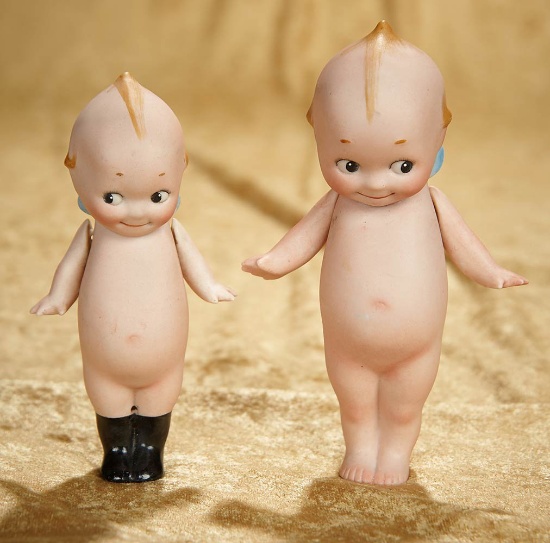 5 1/2" & 6" Two German all-bisque Kewpies including rare painted boot model. $300/400