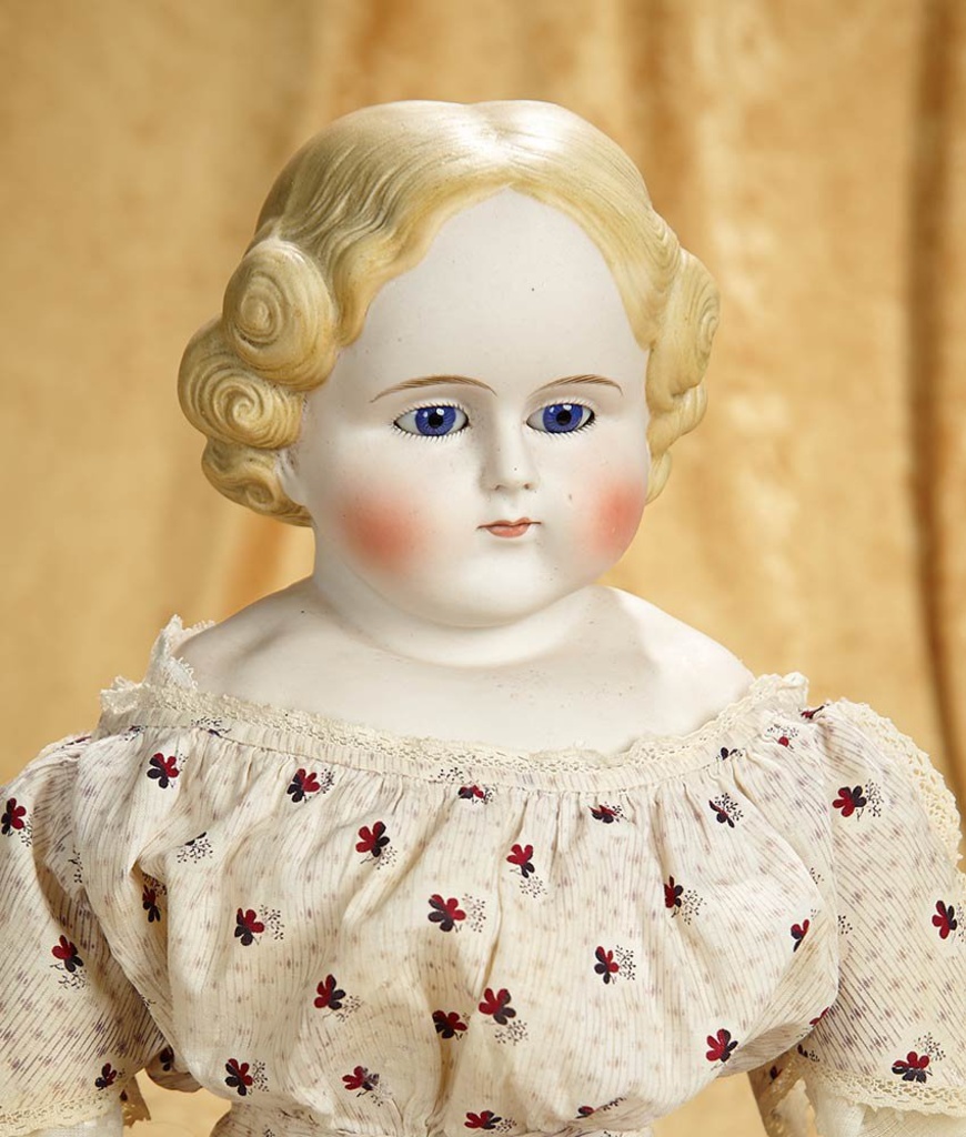 Lot 24 German Bisque Doll With Sculpted Blonde Hair And Rare