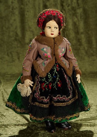 16" Felt doll with very elaborate original costume, 1930s era. $300/500