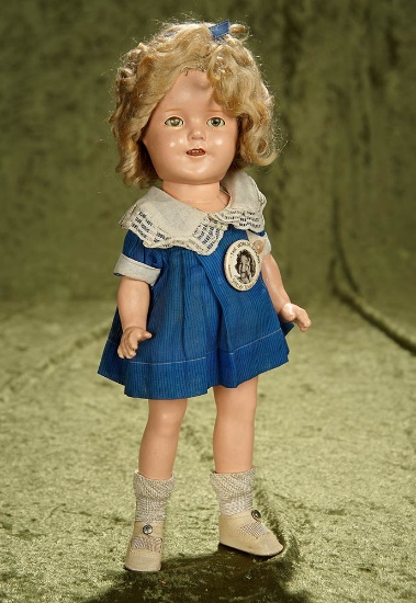 13" American composition "Shirley Temple" by Ideal, original tagged costume. $300/400
