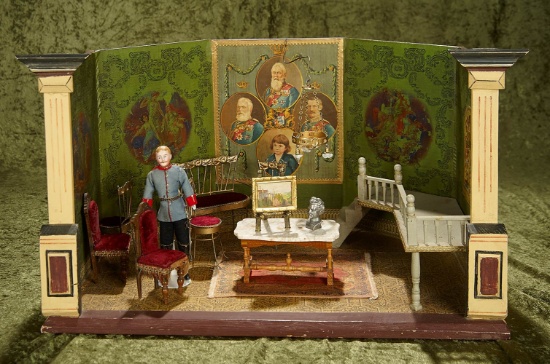 20"l. German wooden dollhouse castle room of Ludwig II of Bavaria. $1200/1600