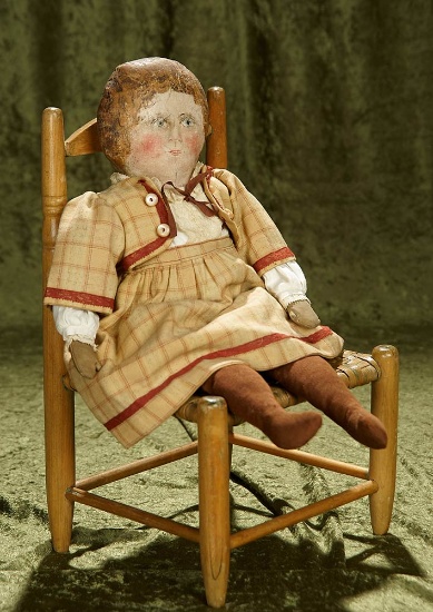 17" American cloth oil-painted folk doll with expressive features. $400/600