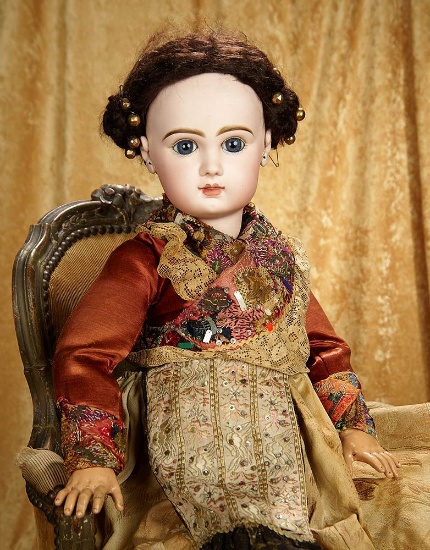29" French bisque bebe by Jumeau with superb blue paperweight eyes, size 13. $2700/3400