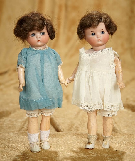 Pair, 8 1/2" German bisque "Just Me" characters by Marseille. $500/700