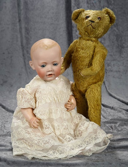 18" German bisque character "Hilda" by Kestner with early teddy bear. $1200/1600