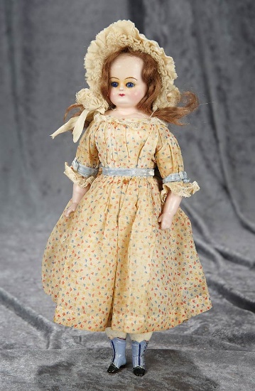 13" German wax over paper mache doll with original body, fancy painted boots. $300/500