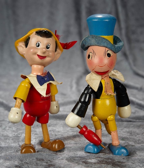 Pair, 9" American characters "Pinocchio" and "Jiminy Cricket" by Ideal. $800/1000