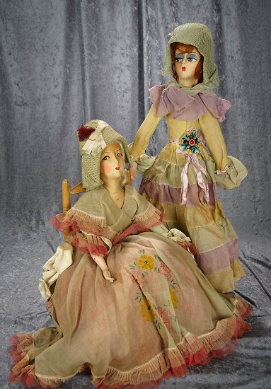 30" Pair, American cloth Boudoir Dolls with original costumes. $400/500