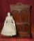German Porcelain Dollhouse Doll with Walnut Armoire 400/600