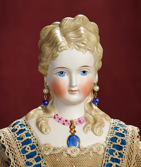Extremely Rare German Bisque Lady with Elaborate Coiffure and Sculpted Jewelry 1200/1700