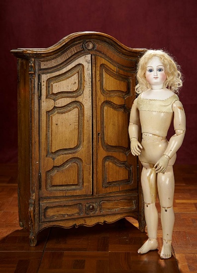 Rare French Bisque Poupee by Leon Casimir Bru with Deposed Wooden Articulated Body 4500/6500