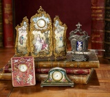 Viennese Bronze and Enamel Miniature Folding Screen with Clock Face 700/1100