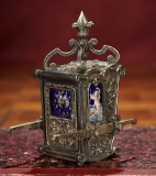 Outstanding Austrian Silver Miniature Sedan Chair with Enamel Scenes and Clock 1200/1600