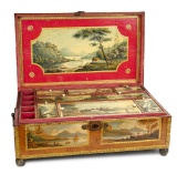 Outstanding Viennese Wooden Sewing Box with Oil Painted Historic Scenes 4500/6500