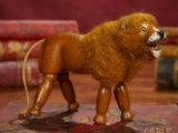 American Wooden Lion with Furry Cloth Mane and Glass Eyes by Schoenhut 600/800