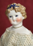 German Bisque Lady Doll with Glass Eyes and Fancily Sculpted Brown Hair 800/1100