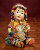 All-Original German Bisque Portrait of Chinese Baby, Model 243, by Kestner, Signed Costume 2800/3200