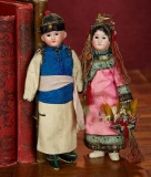 Pair, Bisque Miniature Dolls in Original Asian Costumes for the French Market 800/1200