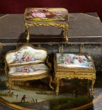 Three Viennese Bronze and Enamel Miniature Furnishings 600/800