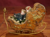 French Miniature Vitrine and Sleigh with Painted Scenes, Along with Two All-Bisque Dolls 600/900