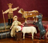 American Wooden Farmer and Wife with Farmyard Animals by Schoenhut 1200/1600