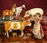 American Wooden Farmyard Collection by Schoenhut with Glass-Eyed Animals 800/1200