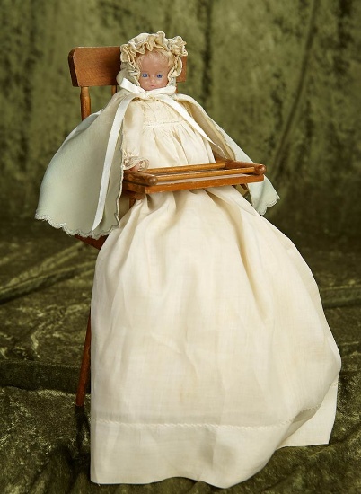 12" English poured wax doll with Hamley's London label, rare petite size. $1100/1500