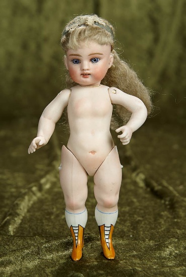 8" German All-Bisque Doll Known as "French Wrestler" with Fancy Yellow Boots. $1100/1500