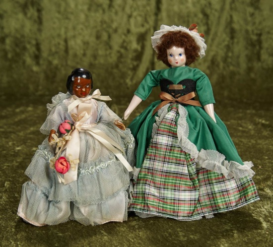 7" & 9" American porcelain dolls by Ruth Gibbs, rare brown-complexioned. $300/400