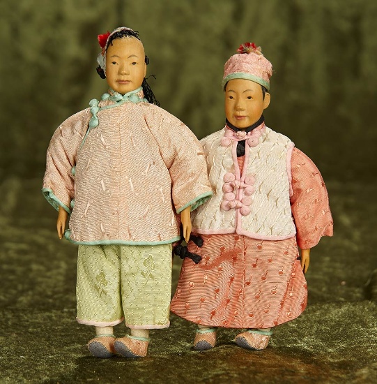 6" - 7" Chinese wooden children from Door of Hope Mission in original costumes. $700/900