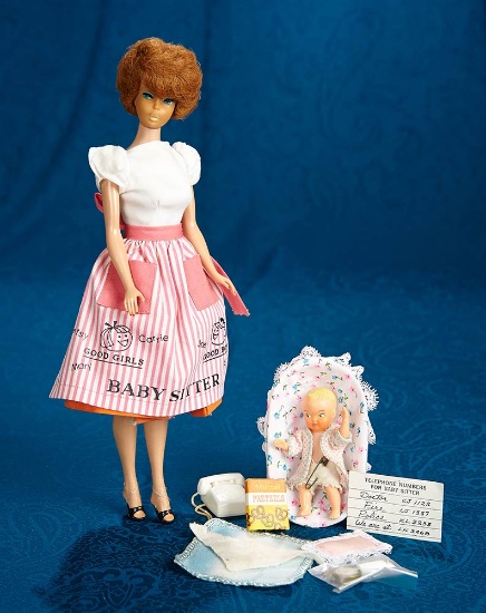 Titian Bubble-Cut Pink-Lip Barbie in "Barbie Baby-Sits" costume. $300/500