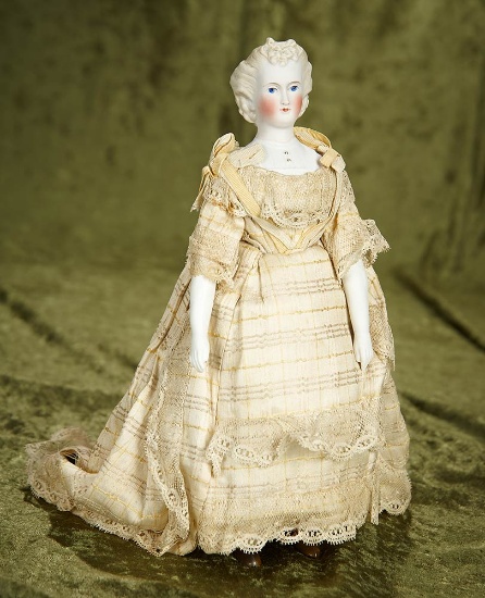 10" German bisque lady doll, sculpted hair, mechanical walking body, fabulous costume. $800/1100