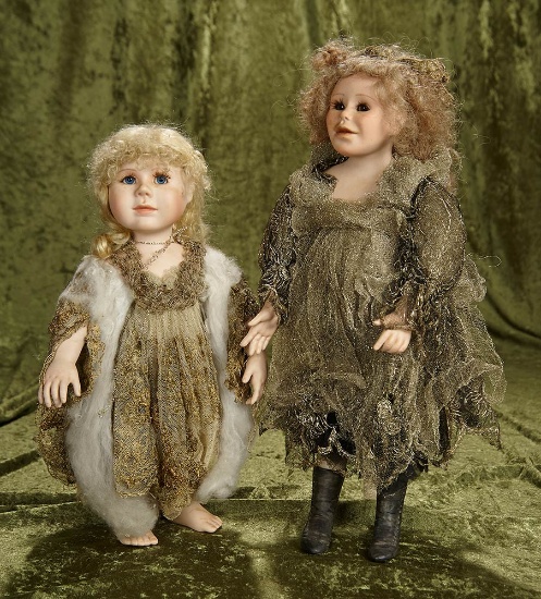 14" & 16" Pair, porcelain dolls in superb costumes by Pat Thompson. $500/800