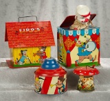 Four lithographed tin windup music boxes by Ohio Art. $400/500
