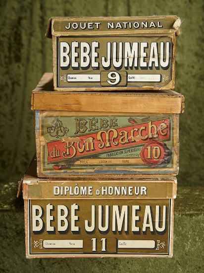 Three original boxes for Bebes Jumeau. $400/500