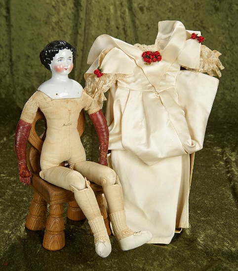 17" German porcelain doll "Bertha" with ink lettered name on doll and undergarments. $300/400