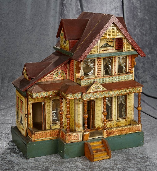 20" American wooden dollhouse by Bliss with wonderful lithographed detail. $800/1200
