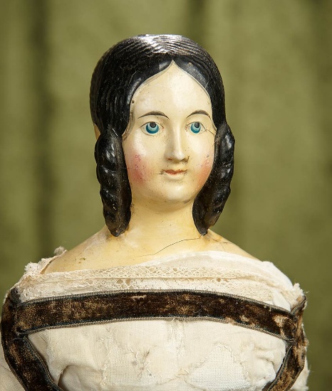 19" German paper mache lady doll with very rare coiffure, original body. $1200/1600